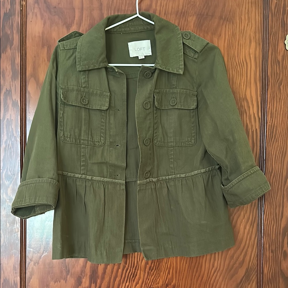 LOFT Olive Green Cropped Anorak Jacket